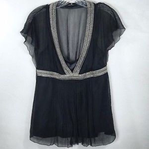 Elie Tahari sheer appliqué blouse